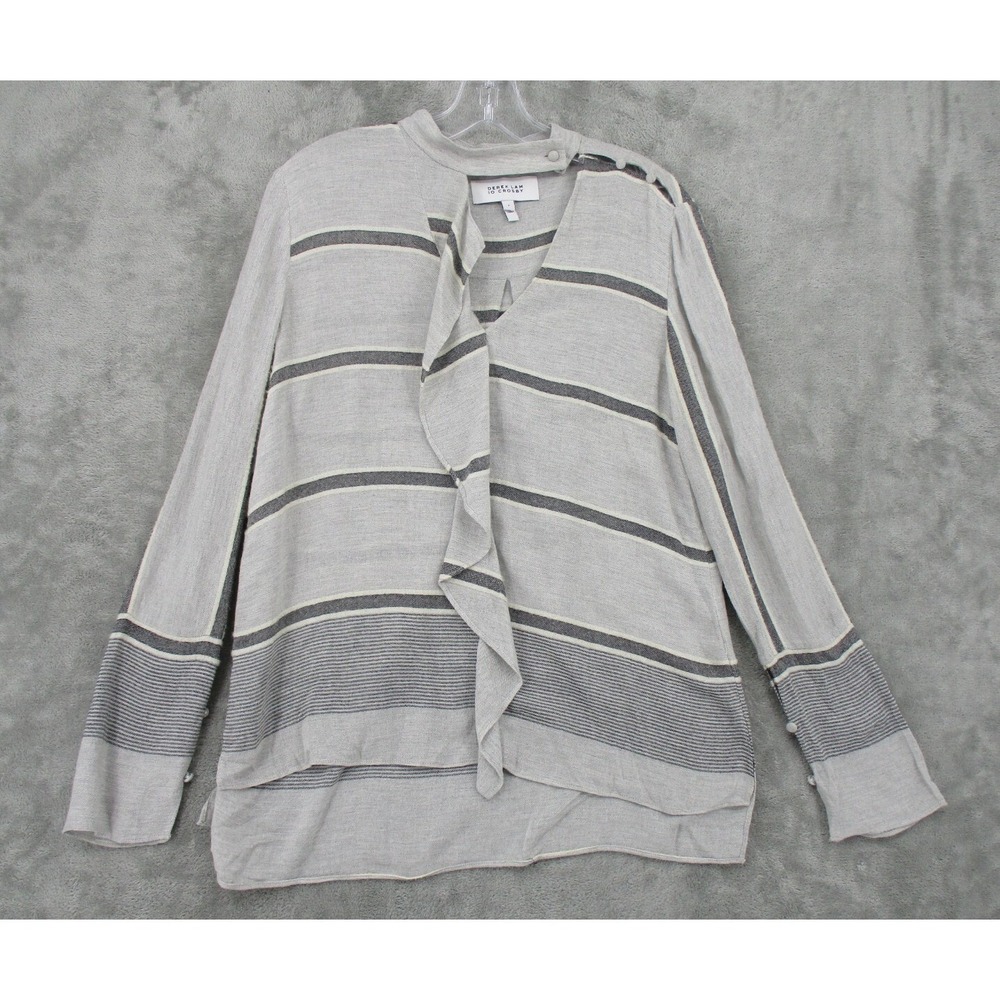 Derek Lam 10 Crosby Top Women Size 6 Striped Ruffle Cold Shoulder Wool Preppy